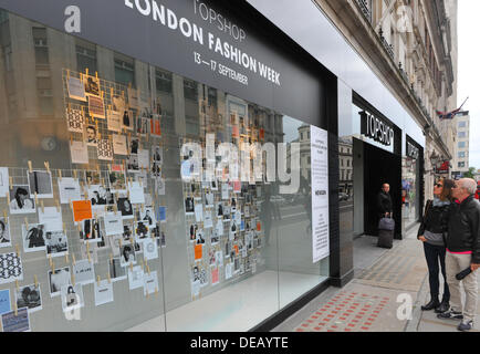 The Strand, London, UK. 15th September 2013. TopShop window on the Strand with a promotion of new British talent for London Fashion Week. Credit:  Matthew Chattle/Alamy Live News Stock Photo