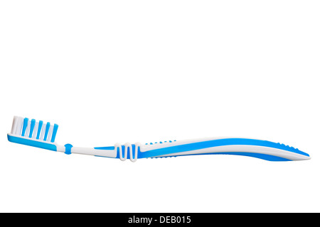 blue new toothbrush close-up on white background Stock Photo