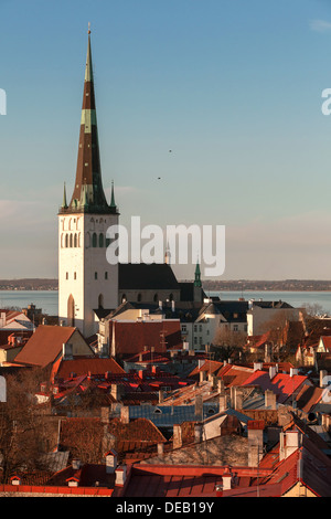 Red roofs and church St. Olaf in old town of Tallinn, Estonia Stock Photo