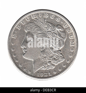 Silver Morgan dollar isolated on white Stock Photo