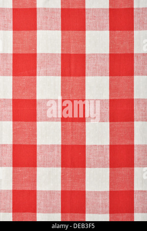 red checkered fabric closeup , tablecloth texture Stock Photo