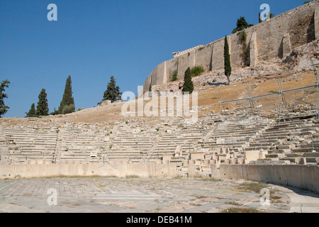 Theatre of Dionysus Eleuthereus in the Acropolis of Athens, Greece. Stock Photo