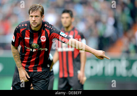 Bremen, Germany. 14th Sep, 2013. Frankfurt's Marco Russ gesticulates during the Bundesliga soccer match Werder Bremen vs Eintracht Frankfurt at the Weser Stadion in Bremen, Germany, 14 September 2013. Photo: CARMEN JASPERSEN/dpa/Alamy Live News Stock Photo