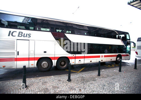 coach, bus, Czech Railways, Deutsche Bahn, Setra, timetable, Expressbus, Prague, Nurnberg, Main Station Stock Photo