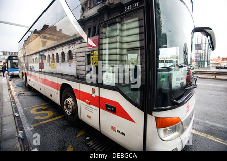 coach, bus, Czech Railways, Deutsche Bahn, Setra, timetable, Expressbus, Prague, Nurnberg, Main Station Stock Photo