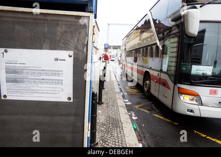 coach, bus, Czech Railways, Deutsche Bahn, Setra, timetable, Expressbus, Prague, Nurnberg, Main Station Stock Photo