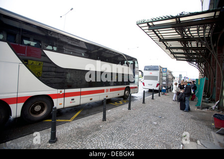 coach, bus, Czech Railways, Deutsche Bahn, Setra, timetable, Expressbus, Prague, Nurnberg, Main Station Stock Photo