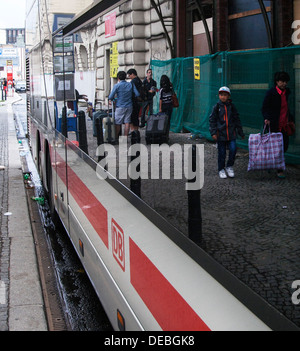 coach, bus, Czech Railways, Deutsche Bahn, Setra, Expressbus, Prague, Nurnberg, Main Station, reflection Stock Photo