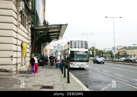 coach, bus, Czech Railways, Deutsche Bahn, Setra, Expressbus, Prague, Nurnberg, Main Station Stock Photo