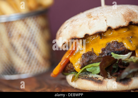 Close up on an appetizing cheeseburger Stock Photo