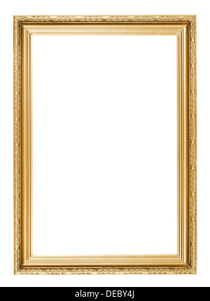 gold picture frame with carved pattern isolated on white background Stock Photo