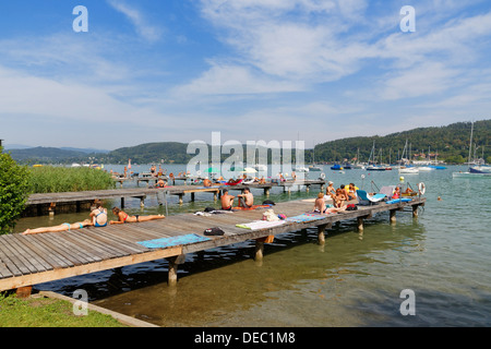 Maria Loretto bathing beach on Lake Woerthersee, Klagenfurt, Carinthia, Austria Stock Photo