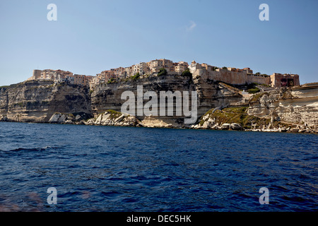 Town of Bonifacio located on a limestone plateau, Bonifacio, Corsica, France Stock Photo