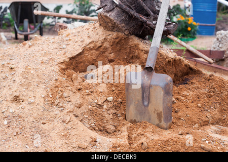 cement mix concrete is compacted sand by spade for construction Stock Photo  - Alamy