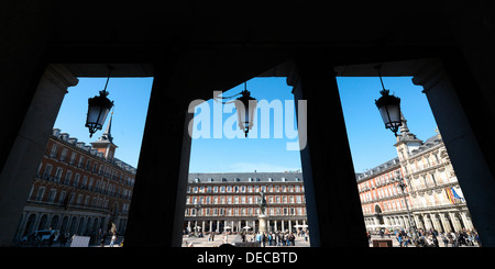 Madrid, Spain, Plaza Mayor, with its equestrian statue Phillipps III . Stock Photo