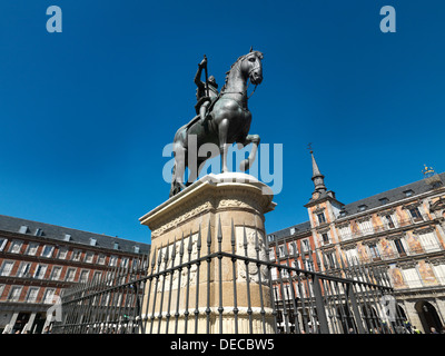 Madrid, Spain, Plaza Mayor, with its equestrian statue Phillipps III . Stock Photo