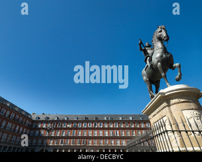 Madrid, Spain, Plaza Mayor, with its equestrian statue Phillipps III . Stock Photo