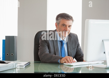 Smiling businessman using computer at office Stock Photo