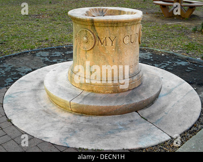 Fountain in Military Park, Newark New Jersey with inscription reading 'My cup runneth over' Stock Photo