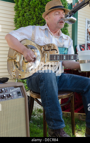 Dave Mello performs during the 2013 Maine Blues Festival.  The Maine Blues Festival is held on Fathers Day weekend in Naples ME. Stock Photo