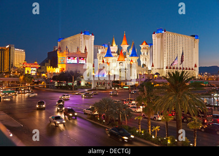 Excalibur Hotel and Casino viewed from across the South Las Vegas Boulevard by the MGM Grand at night. JMH5411 Stock Photo