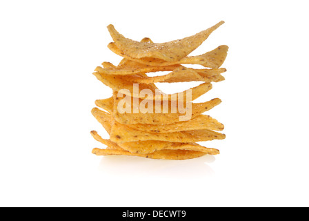 Stack of tortilla chips over white background Stock Photo