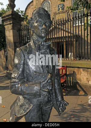 Robert Fergusson Scots Poet bronze Statue from the canongate Edinburgh Royal Mile. Stock Photo