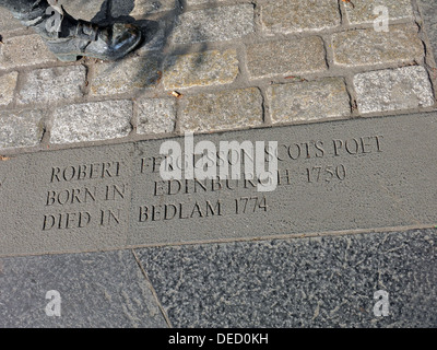 Robert Fergusson Scots Poet bronze Statue from the canongate Edinburgh Royal Mile. Stock Photo