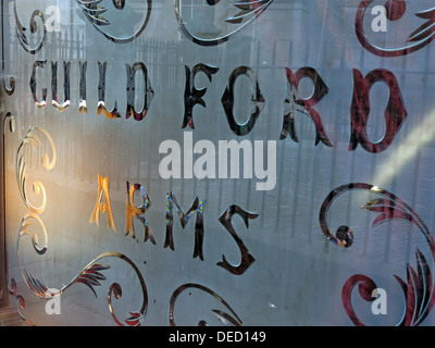 Guildford Arms glass etched pub window, West Register St, Edinburgh, Scotland,UK Stock Photo