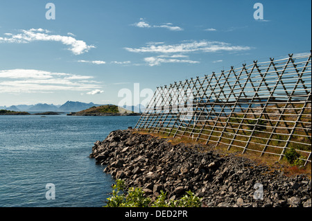 Typical drying flake for Stockfish in Lofoten Stock Photo