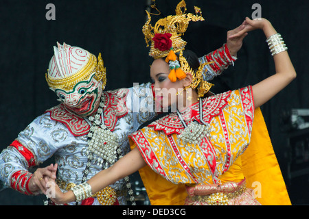 Traditional Thai costumes on stage Stock Photo