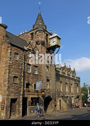 Wide shot Edinburgh Tolbooth Tavern Clock Royal Mile Scotland Stock Photo