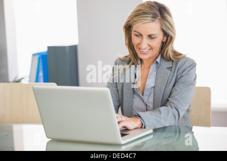 Businesswoman using a laptop in an office Stock Photo