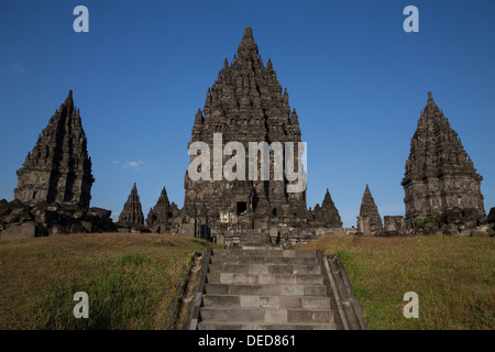 Prambanan is a 9th century Hindu temple compound near Yogyakarta, Indonesia dedicated to the Trimurti Stock Photo
