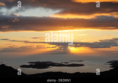 Sunset over the Summer Isles from Sgurr an Fhidhleir, Loch Broom, Scotland Stock Photo