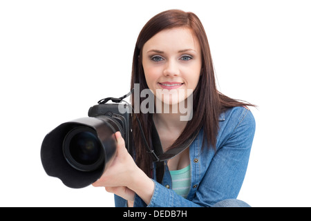 Casual young photographer posing Stock Photo