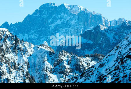 Winter view on Marmolada mountain from Lago Fedaia (Trentino , Province of Belluno, Italy). Stock Photo