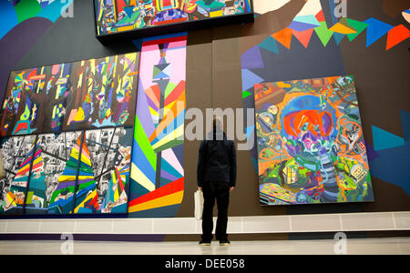 Berlin, Germany. 17th Sep, 2013. Visitors view works by Franz Ackermann (Hill and Doubt) at the Berlinische Galerie during Berlin Art Week in Berlin, Germany, 17 September 2013. Berlin Art Week will take place from 17 till 22 September 2013. Photo: KAY NIETFELD/dpa/Alamy Live News Stock Photo