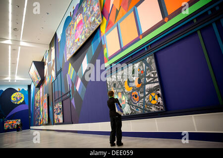 Berlin, Germany. 17th Sep, 2013. Visitors view works by Franz Ackermann (Hill and Doubt) at the Berlinische Galerie during Berlin Art Week in Berlin, Germany, 17 September 2013. Berlin Art Week will take place from 17 till 22 September 2013. Photo: KAY NIETFELD/dpa/Alamy Live News Stock Photo