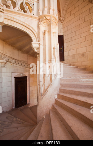 A spiral staircase inside the chateau at Chaumont-sur-Loire, UNESCO, Loire Valley, Loir-et-Cher, Centre, France Stock Photo