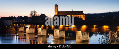 Historical wooden bridge and cathedral, Bad Sackingen, Schwarzwald, Baden Wurttemberg, Germany, Europe Stock Photo