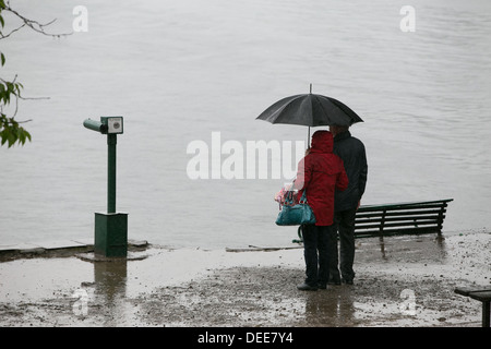 Weather picture . Rain at Windemere in the Lake District Stock Photo