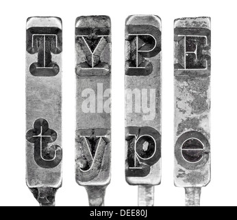 Word TYPE in Old Typewriter Typebar Letters Isolated on White Stock Photo