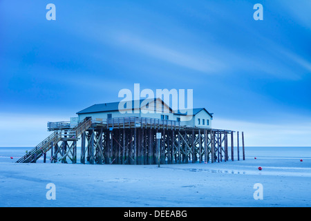 Stilt house on a beach, Sankt Peter Ording, Eiderstedt Peninsula, Schleswig Holstein, Germany, Europe Stock Photo