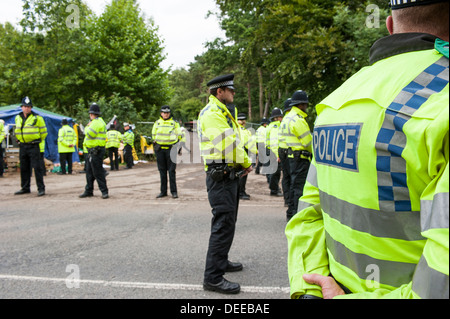 12th September 2013. Massive police presence at the anti fracking protest camp, Balcombe, West Sussex, England, UK Stock Photo