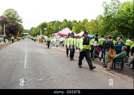 12th September 2013. Massive police presence at the anti fracking protest camp, Balcombe, West Sussex, England, UK Stock Photo