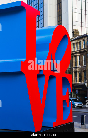 Robert Indiana's Love sculpture on the corner of 99 Bishopsgate in the City of London