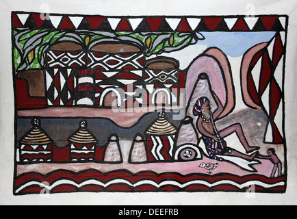 Painting Of A Traditionally Decorated Dwelling In Sirigu Village, Ghana Stock Photo