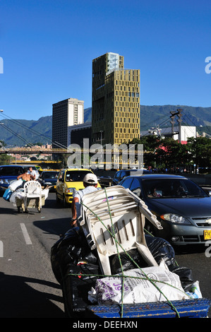 Transporting equipment vendors in San Juan avenue - Center of MEDELLIN .Department of Antioquia. COLOMBIA Stock Photo