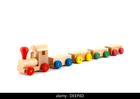 wooden toy train isolated on white background Stock Photo